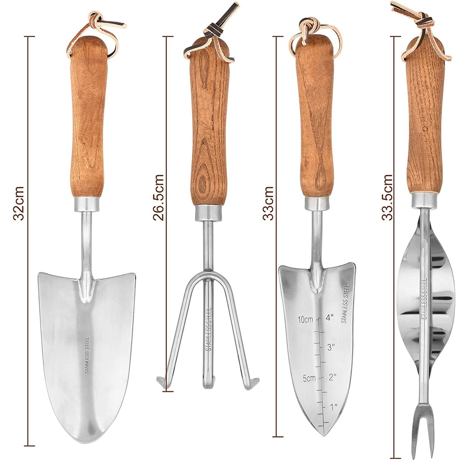 Garden Tools 4Piece Stainless Steel Set with Wooden Handles