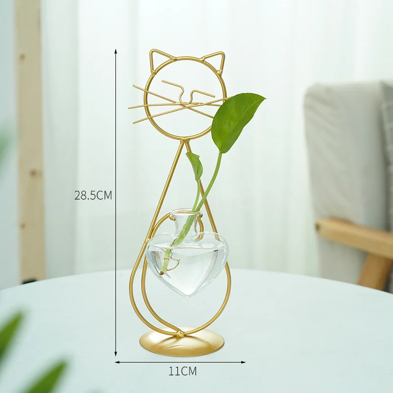 1031531378378.Webp simple cat iron flower hydroponic vase