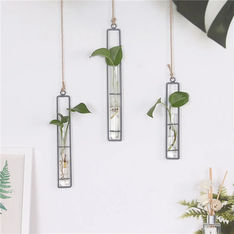 wrought iron glass hydroponic vase