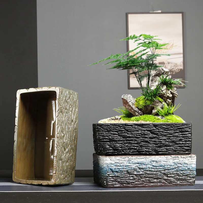 simple rectangular stoneware hydroponic flowerpot