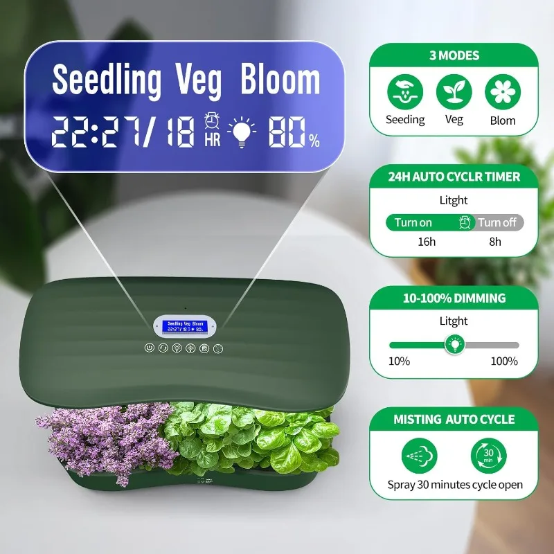 Hydroponics Growing System Kit Indoor: Aeroponics Herb Garden Kit 15 Pods, 3 Grow Modes, 24H Timer Hydroponic Gardening System 5