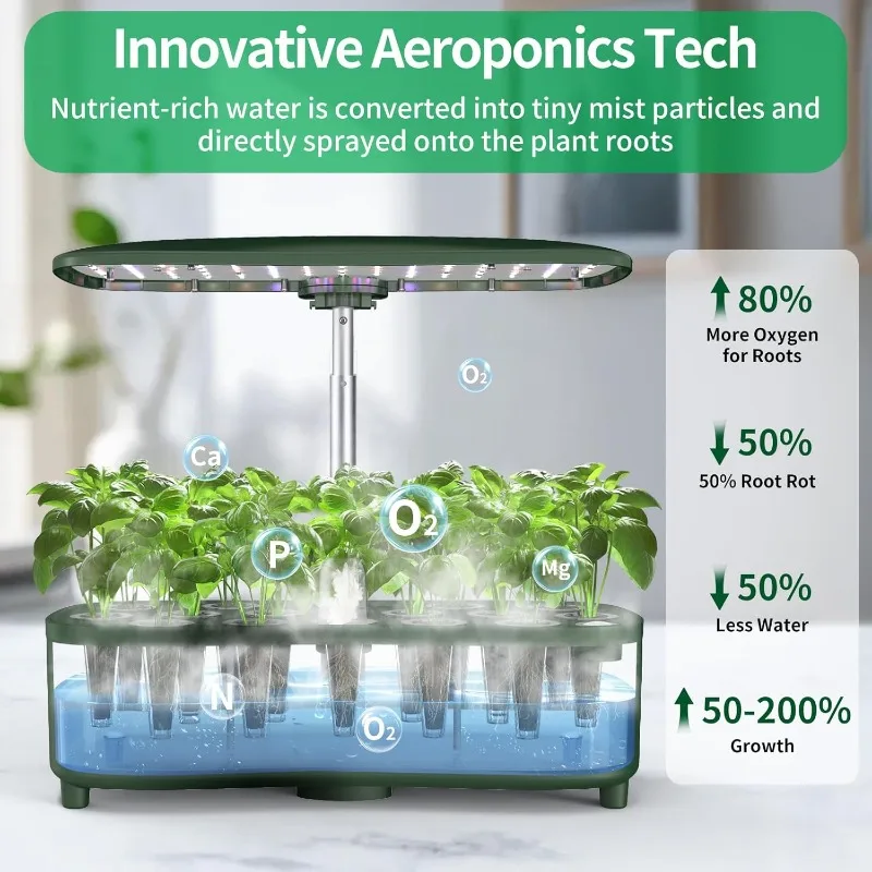 Hydroponics Growing System Kit Indoor: Aeroponics Herb Garden Kit 15 Pods, 3 Grow Modes, 24H Timer Hydroponic Gardening System 4