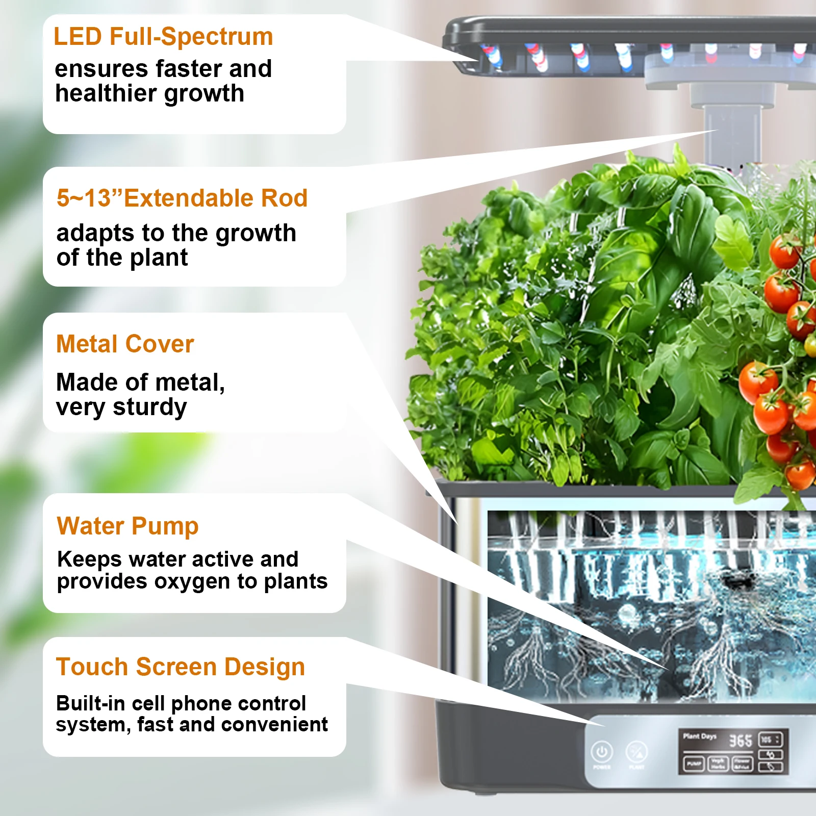Wifi Hydroponics Growing System With Smart Led Grow Light And Automatic Watering 3