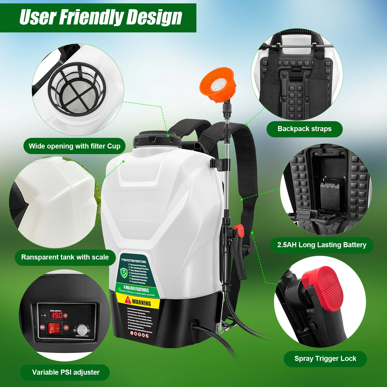 4 Gallon Backpack Sprayer 16L Battery Powered Garden Sprayer 7