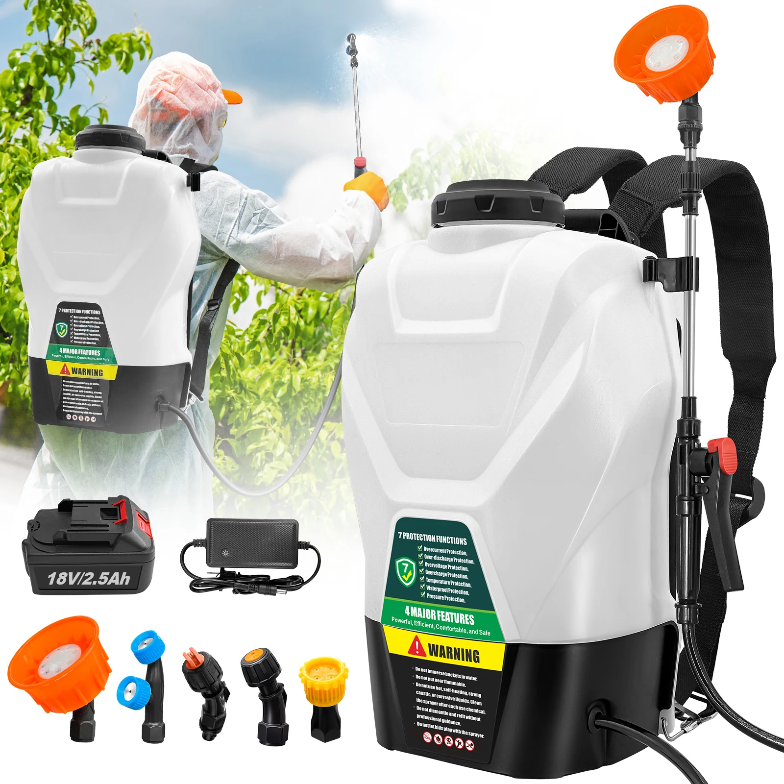 4 Gallon Backpack Sprayer 16L Battery Powered Garden Sprayer 8