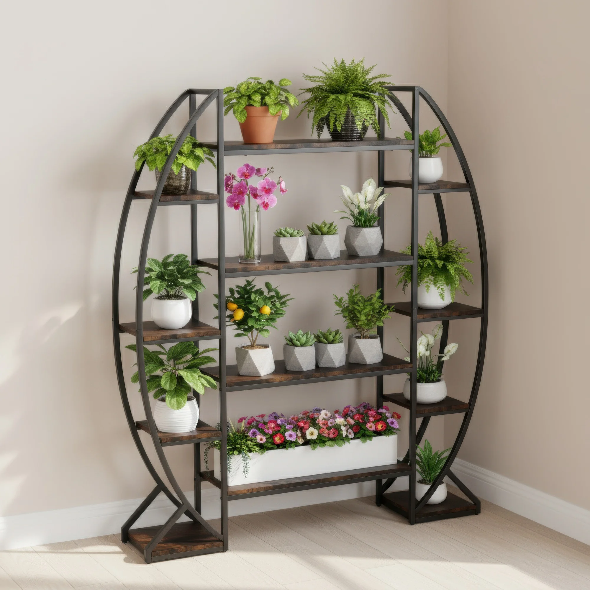 Indoor Flower Pot Stand With Curved 8 Tiered Metal Plant Shelf 4