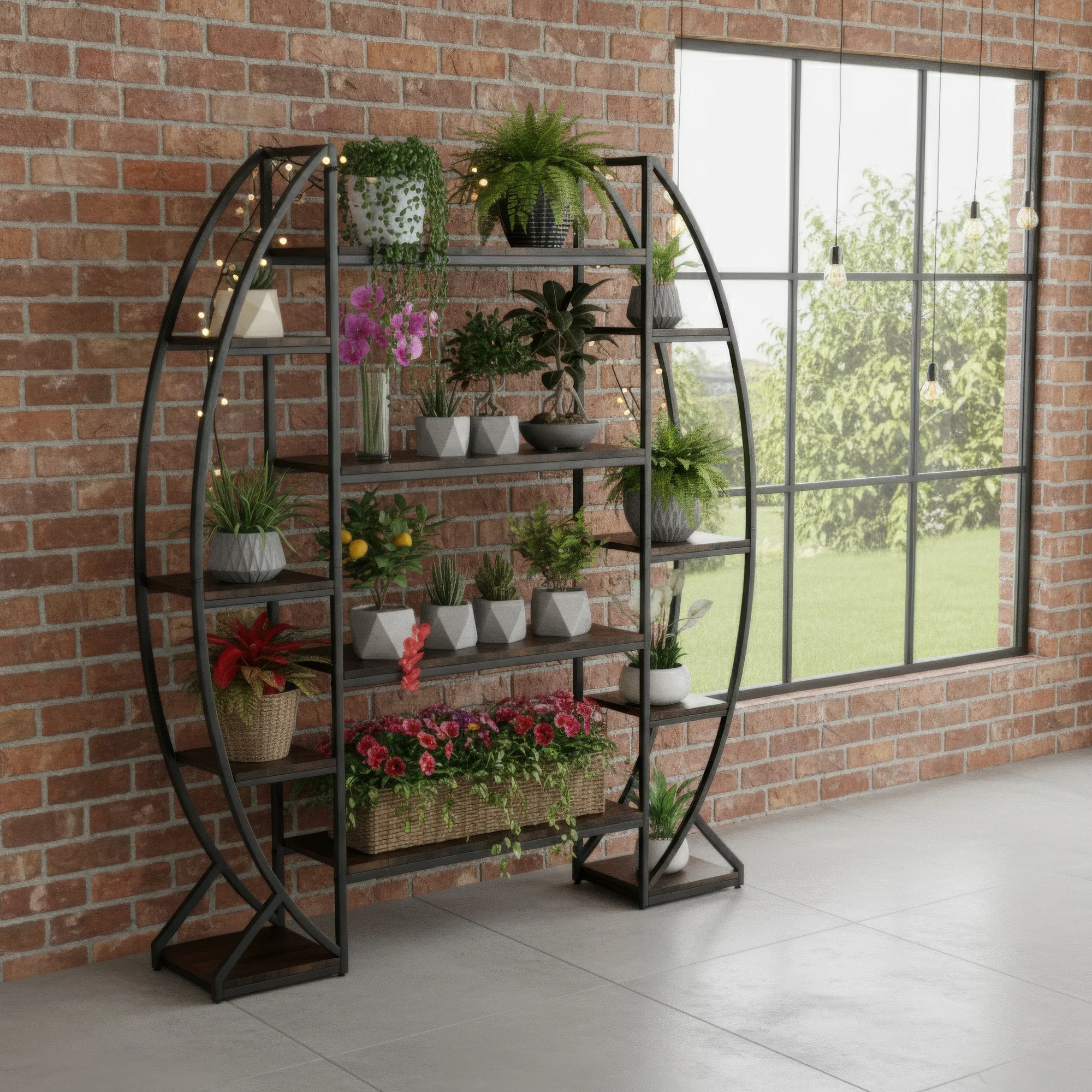 Indoor Flower Pot Stand With Curved 8 Tiered Metal Plant Shelf 2