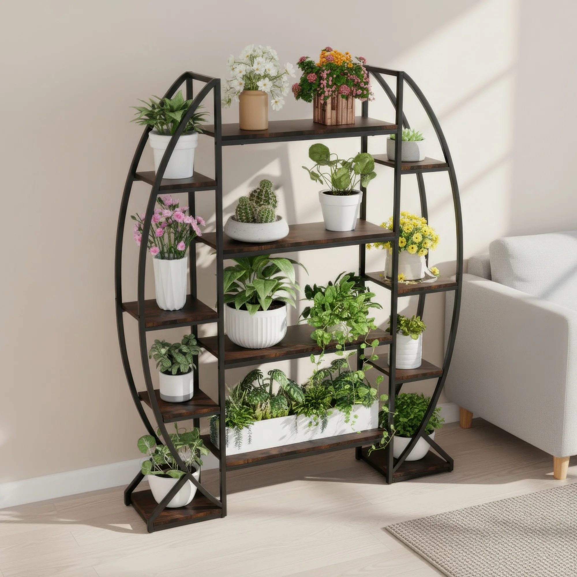 Indoor Flower Pot Stand With Curved 8 Tiered Metal Plant Shelf 5