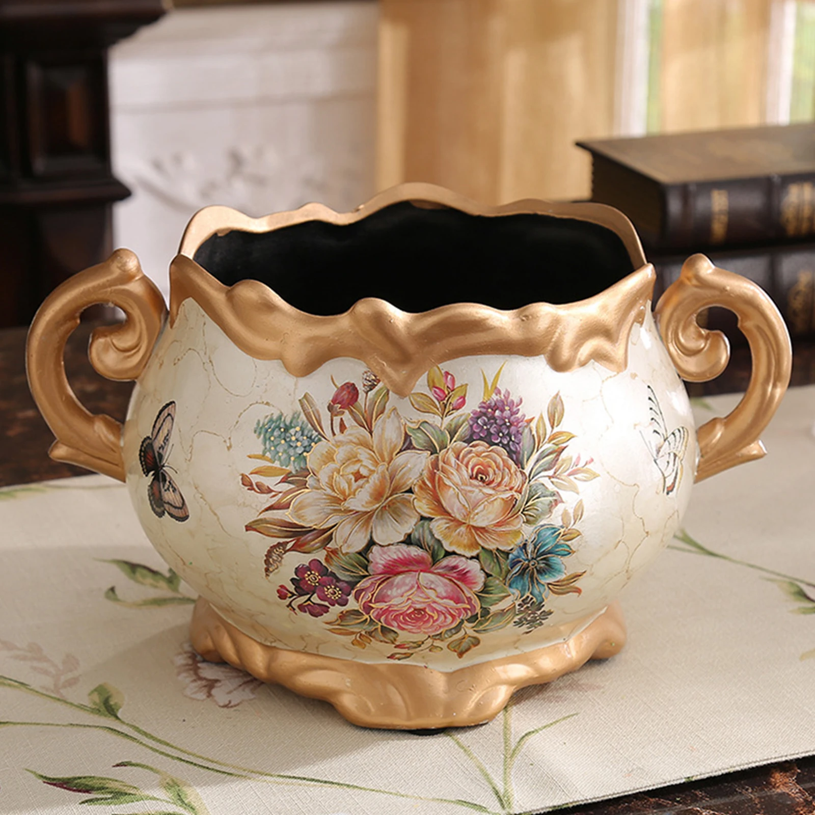 Hand Painted Flower Vase With Handle Europe Retro Ceramic Vase American Style Double Ear Vase 3