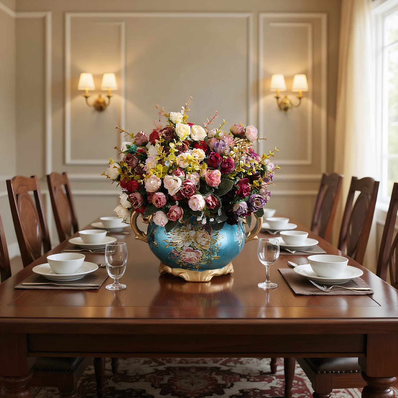 Hand Painted Flower Vase With Handle Europe Retro Ceramic Vase American Style Double Ear Vase 2