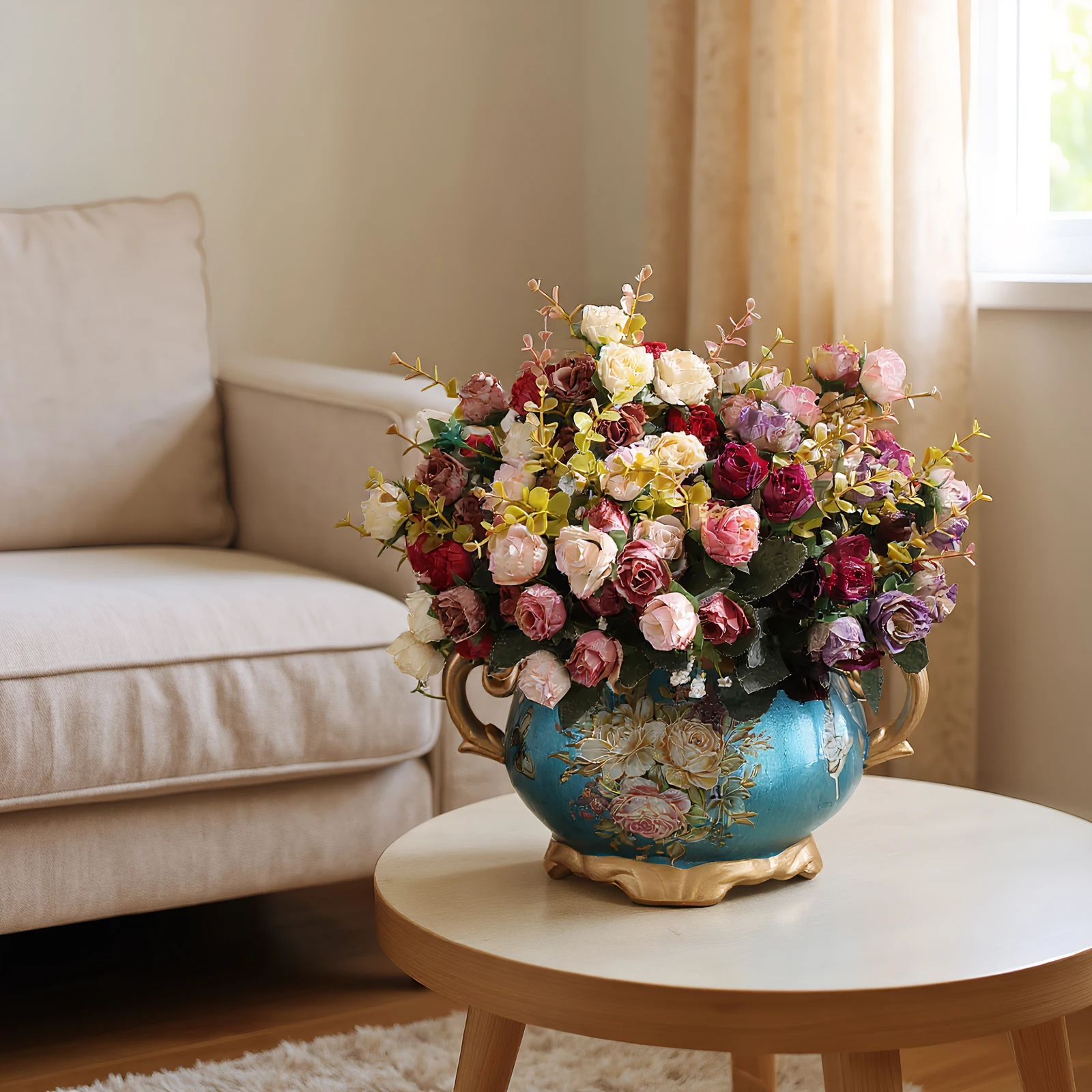 Hand Painted Flower Vase With Handle Europe Retro Ceramic Vase American Style Double Ear Vase 5