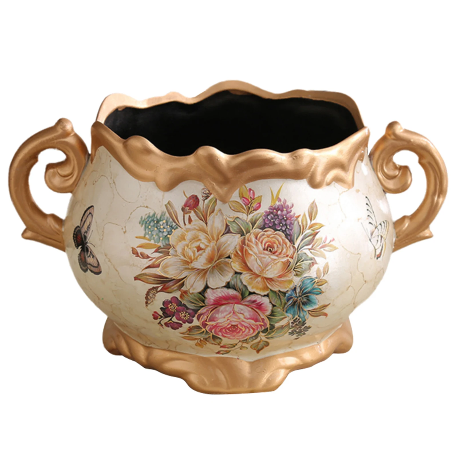 Hand Painted Flower Vase With Handle Europe Retro Ceramic Vase American Style Double Ear Vase 6