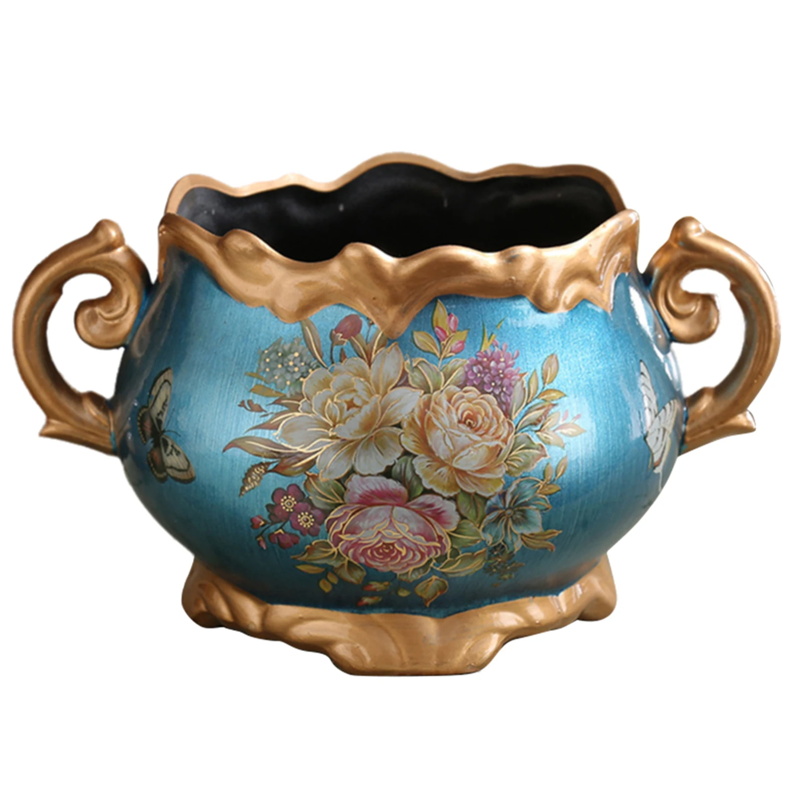 Hand Painted Flower Vase With Handle Europe Retro Ceramic Vase American Style Double Ear Vase 7