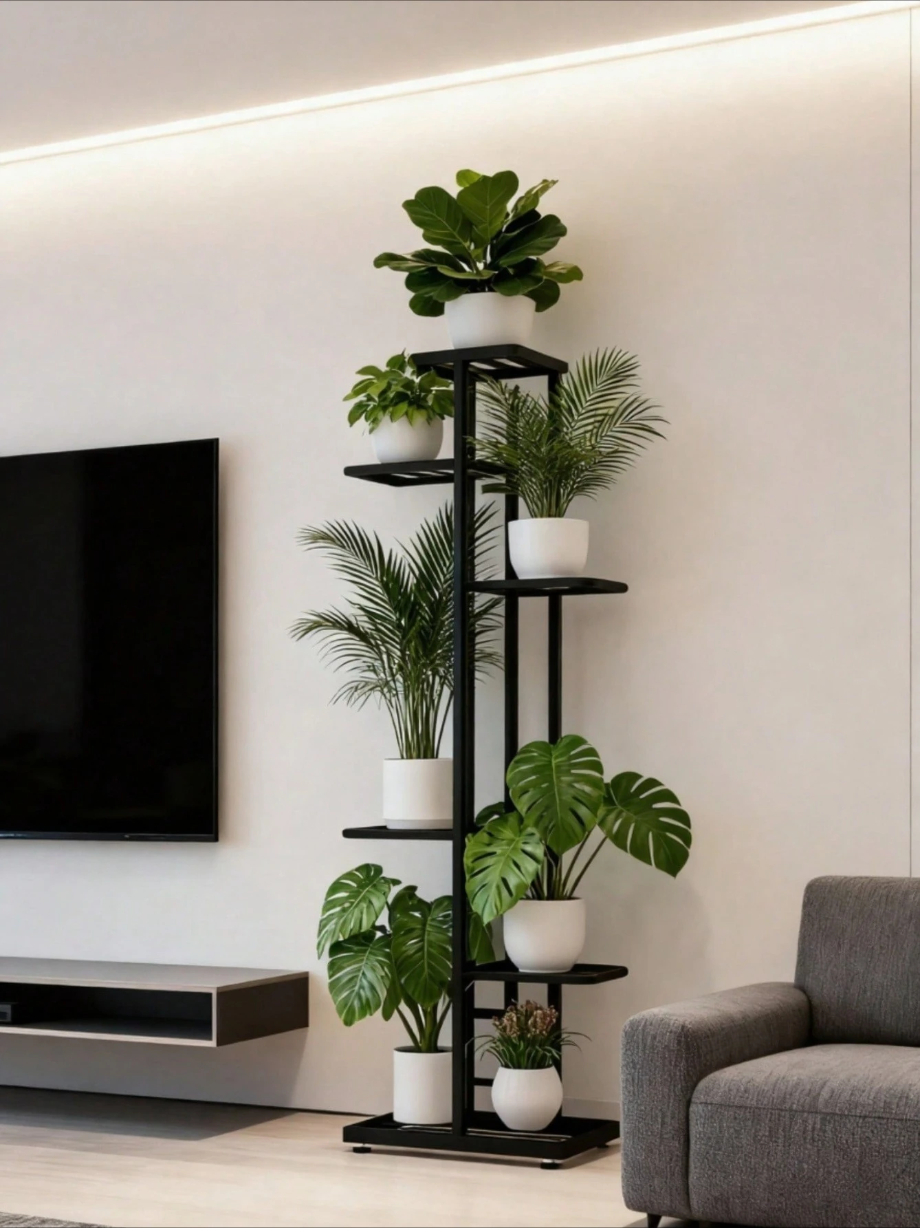 Indoor Vertical Flower Pot Shelf Premium Modern Black Metal 6-Tier Space-Saving Plant Stand 2 s365f4bb436df4d4a853622ecd08c67b9y