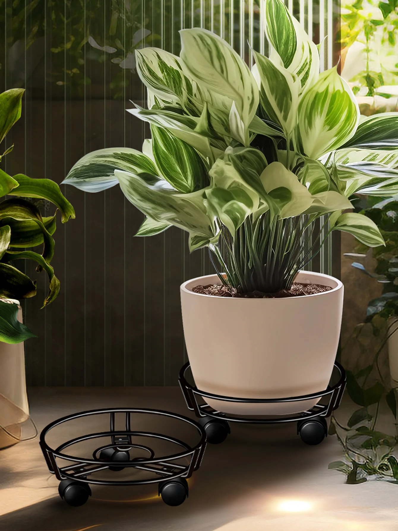 Iron Plant Stand Premium Heavy-Duty Black Wrought-Iron Round Pot Holder Corner Garden 4 s3f72c1ac71ae45e184eb7035fa0d5440e
