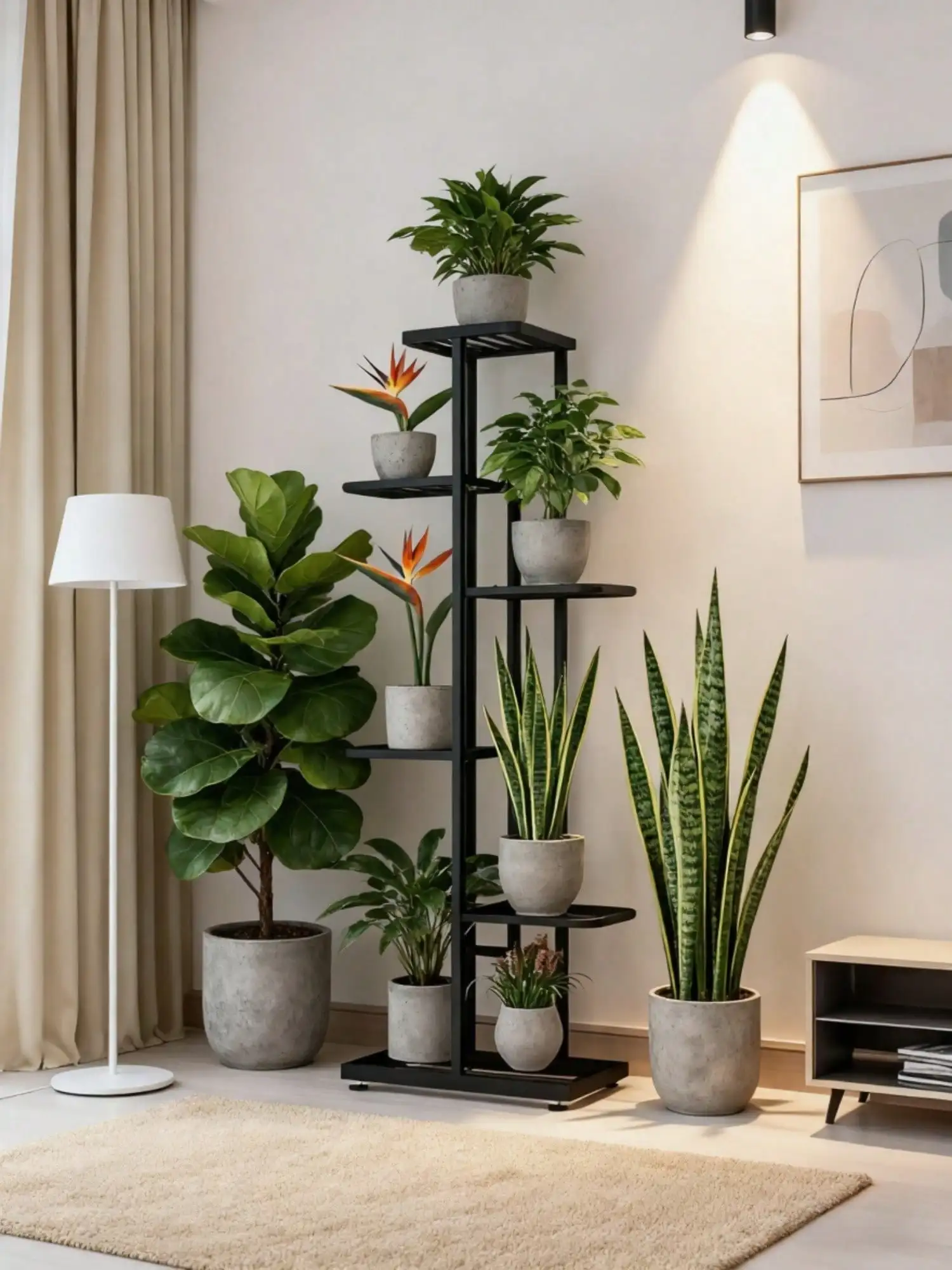 Indoor Vertical Flower Pot Shelf Premium Modern Black Metal 6-Tier Space-Saving Plant Stand 3 s84fb242c64bc4ade9c9fac8351510f6a0