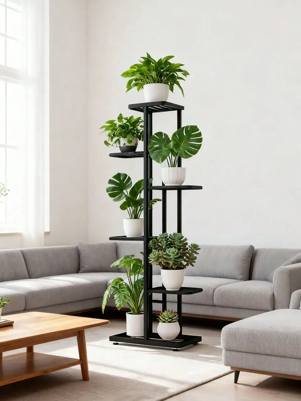Indoor Vertical Flower Pot Shelf Premium Modern Black Metal 6-Tier Space-Saving Plant Stand 4 sddbff9a93abb48d79ffd65d4b51e5457n